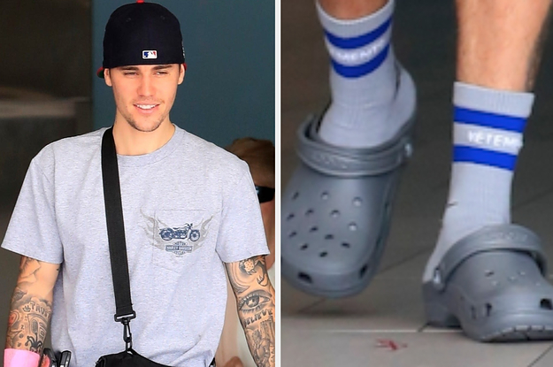 purple justin bieber crocs
